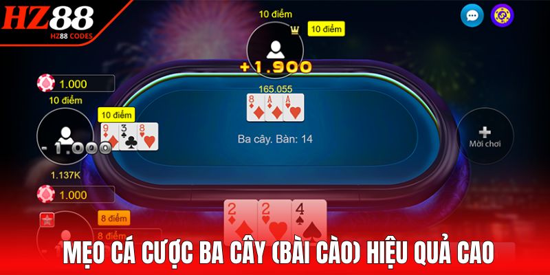 Mẹo cá cược ba cây (bài cào) hiệu quả cao