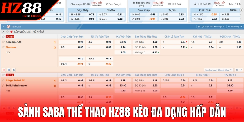 Sảnh SABA kèo đa dạng hấp dẫn